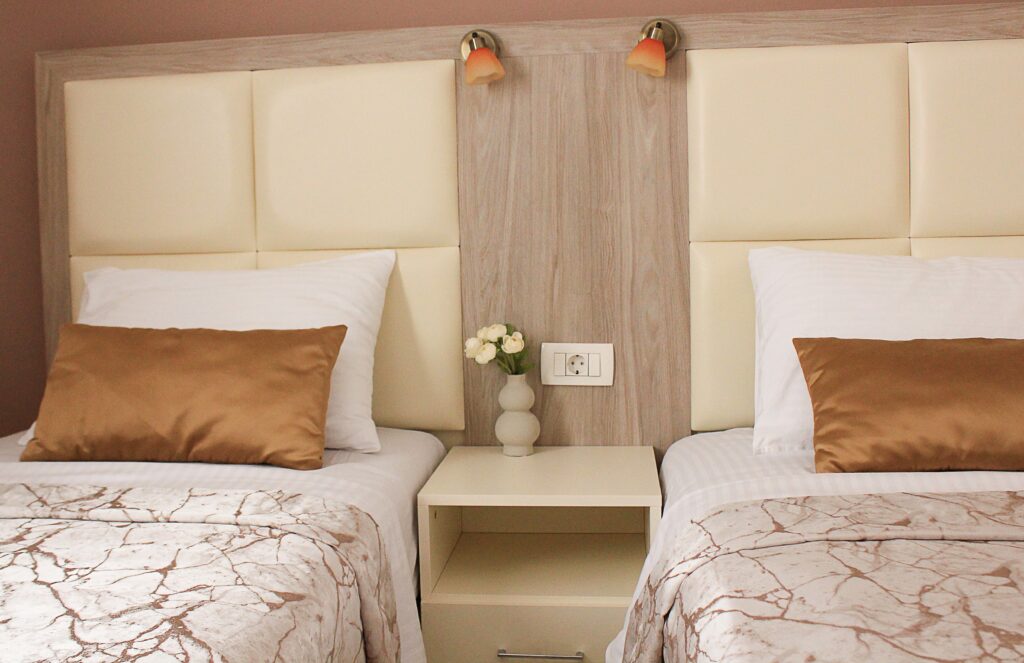 double bed in hotel room