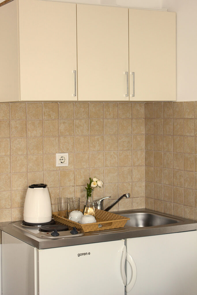 a small kitchen in hotel room